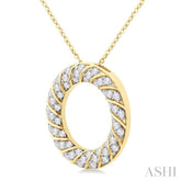 1/2 ctw Ribbed Swirl  Circle Round Cut Diamond Fashion Pendant With Chain in 14K Yellow Gold